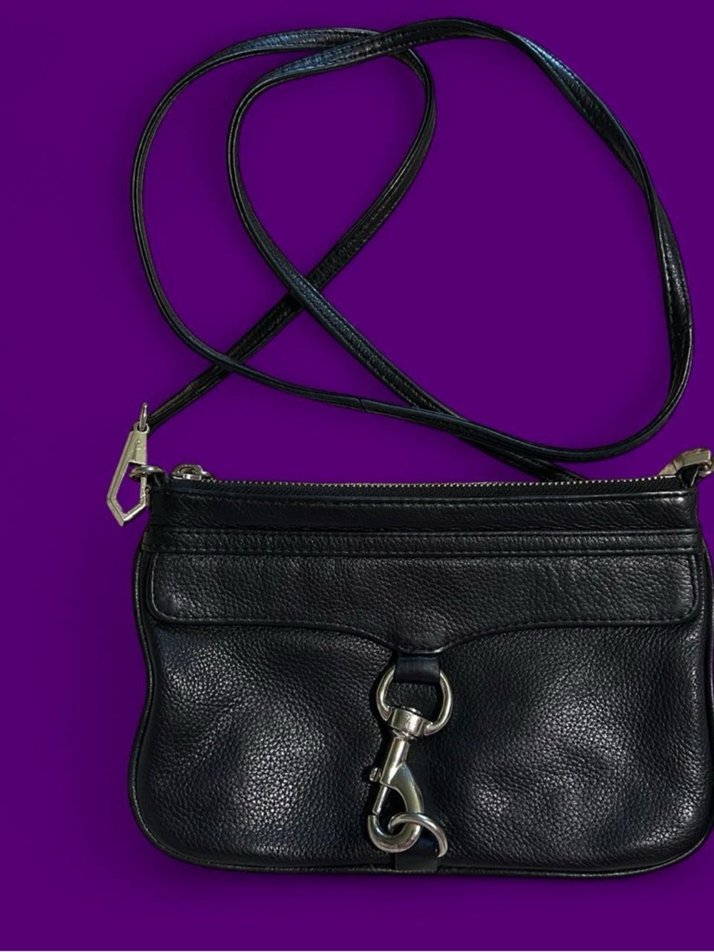 Rebecca Minkoff Black Pebbled Leather Crossbody with Silver Hardware